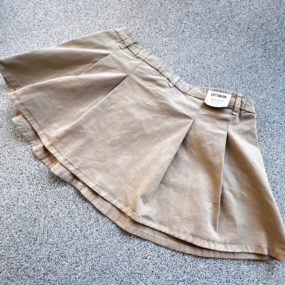 Cotton On Pleated Skirt Womens 8 Beige NWT Micro Mini Preppy Academia